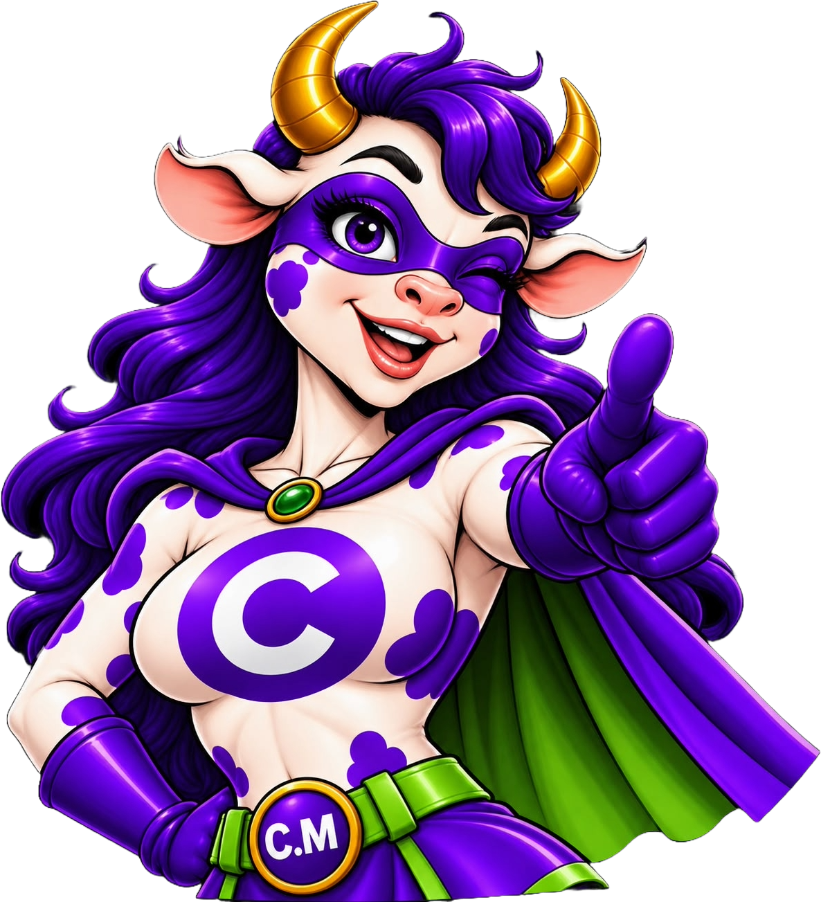 Mascote COW.MARKET — pose thumbs-up